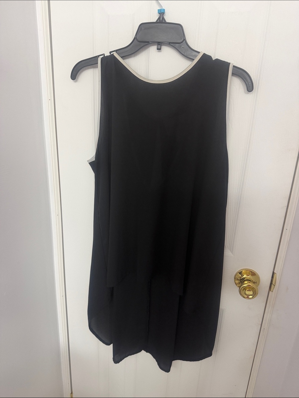 Wishful Park Black Sleeveless Shift Dress with Cream Trim